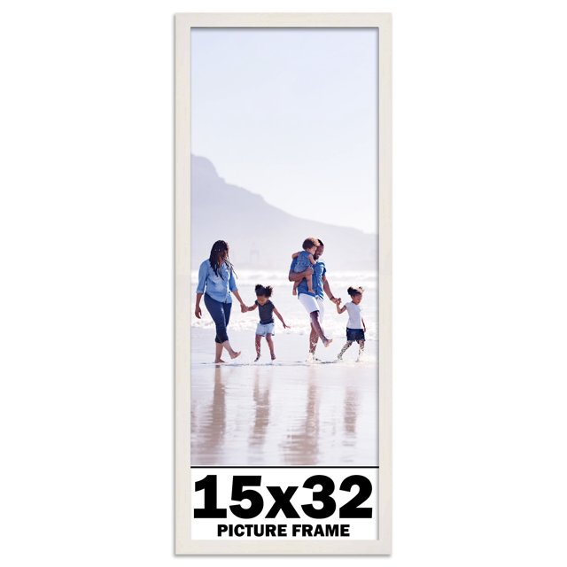 15x32 Frame White Wash Picture Frame Complete Modern Photo Frame Includes UV Acrylic Shatter