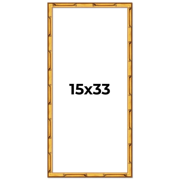 15x33 Frame Gold Bamboo Picture Frame - Complete Modern Photo Frame Includes UV Acrylic Shatter