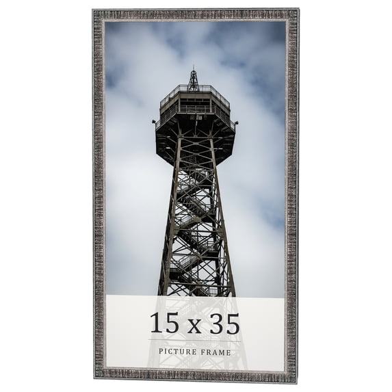 15x35 Frame Silver Grey Distressed Solid Wood Picture Frame | 0.75 Inch Moulding Width | Interior