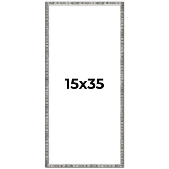 15x35 Frame Silver Grey Distressed Solid Wood Picture Frame | 0.75 Inch Moulding Width | Interior