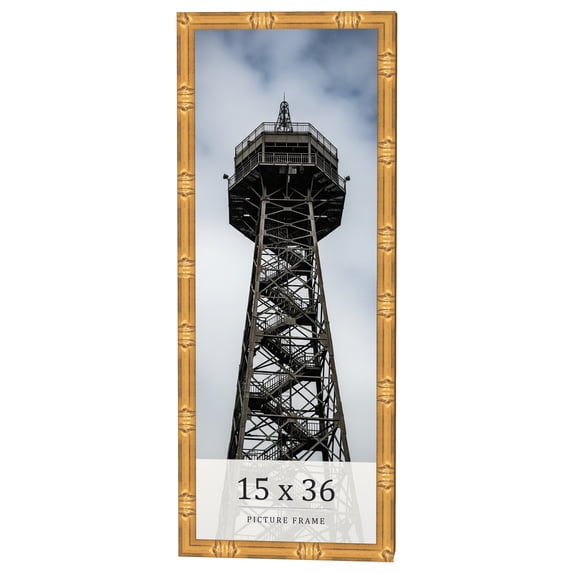 15x36 Frame Gold Bamboo Solid Wood Picture Frame | 1 Inch Moulding Width | Interior Frame Depth