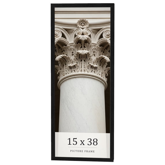 15x38 Frame Black Charcoal Grey Wood Textured Picture Frame | 0.75 Inch Moulding Width | Gunmetal