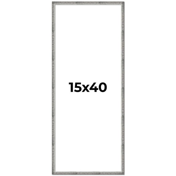 15x40 Frame Silver Grey Distressed Solid Wood Picture Frame | 0.75 Inch Moulding Width | Interior