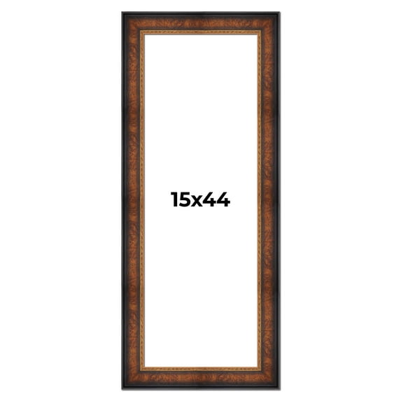 15x44 Frame Brown Walnut Gold Ornate Trim Solid Wood Plein Air Picture Frame | 3 Inch Moulding
