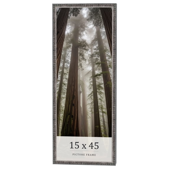 15x45 Frame Silver Grey Distressed Solid Wood Picture Frame | 0.75 Inch Moulding Width | Interior