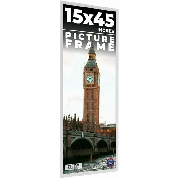 15x45 Frame White Solid Wood Picture Frame Includes UV Acrylic Shatter Guard Front, Acid Free Foam