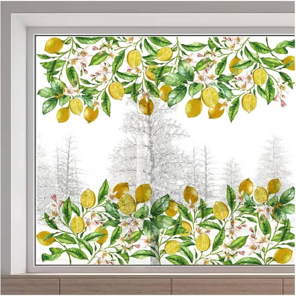 15x46inch Lemon Window Sticker Large Summer Plant Window Clings Double-Sided Anti-Collision Glass Alert Static Decals to Prevent Birds Strikes for Sliding Door Living Room Door Decoration Mixed Color