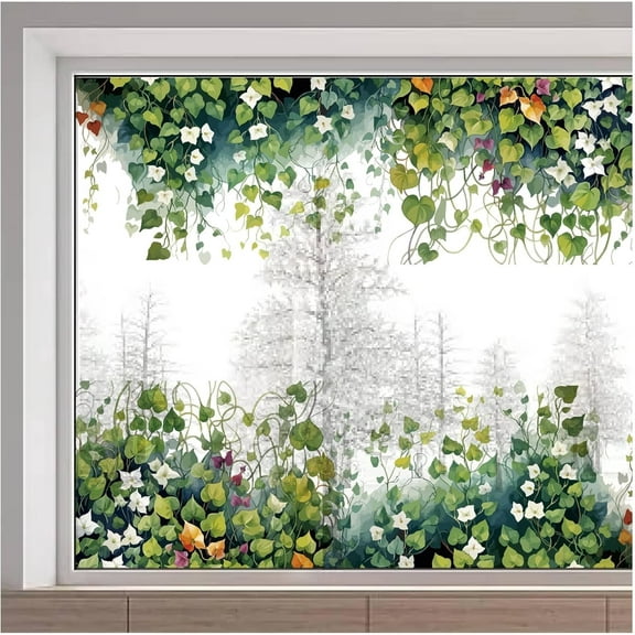 15x46inch Vine Flower Window Decals Green Leaves Large Static Non Adhesive Reusable Double Sided Anti Collision Decorative Window Decals Cling for Stop Birds Pets Strikes Home Room Decor