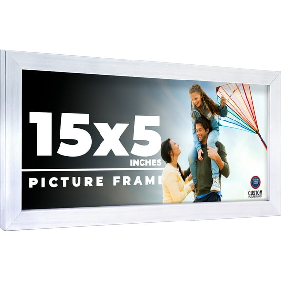15x5 Frame Silver Stainless Steel Solid Wood Picture Frame | 0.75 Inch Moulding Width | Includes UV