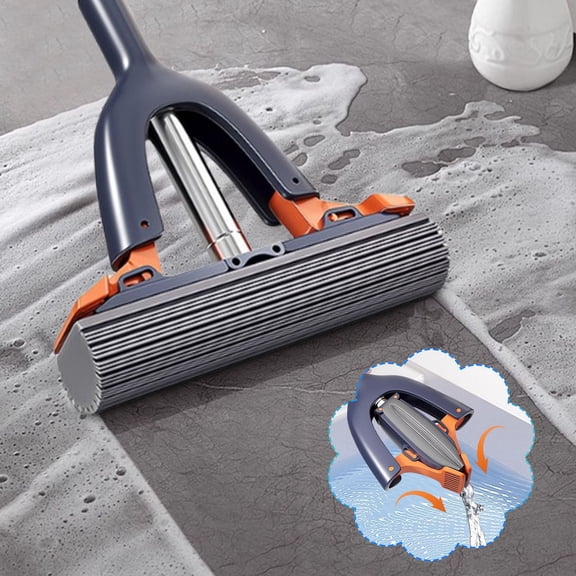 15x7.8Inch Portable Sponge Mop Selfs Squeezing Mop,Lazy Tabletop Mop with Stainless Steel Handle,Wet and Dry Use Cleanings Tools,for Hard Floors,Including Tile