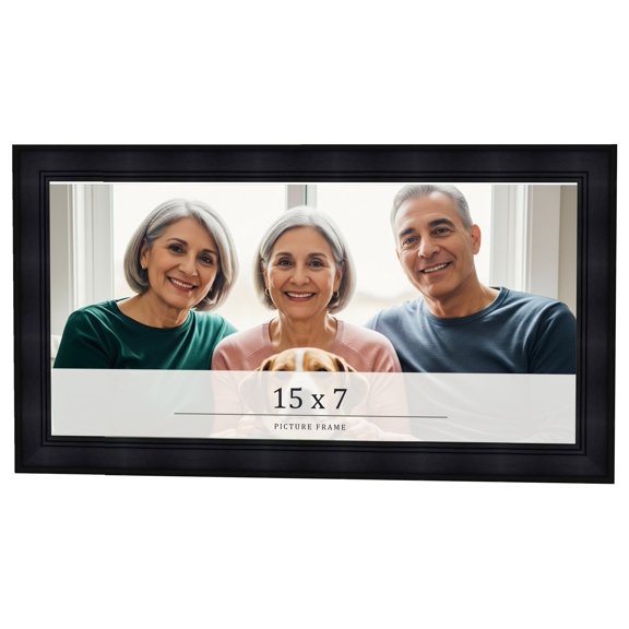 15x7 Frame Black Passaggi Solid Wood Picture Frame Width 1.5 Inches | Interior Frame Depth 0.5