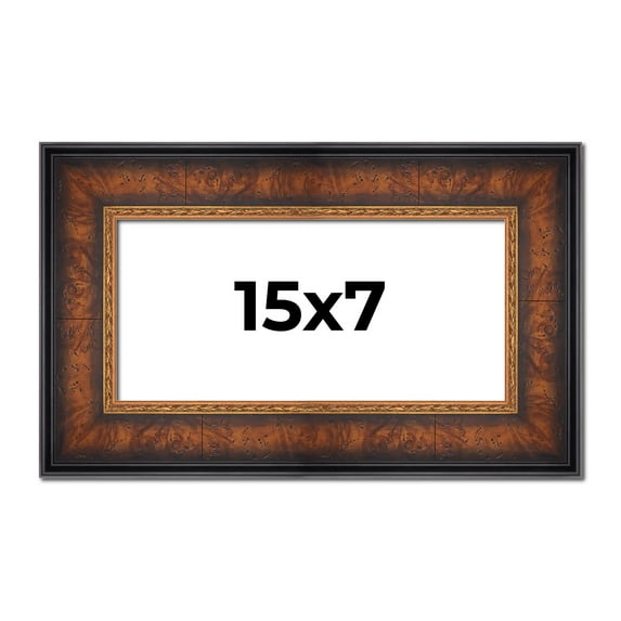 15x7 Frame Brown Walnut Gold Ornate Trim Solid Wood Plein Air Picture Frame | 3 Inch Moulding Width