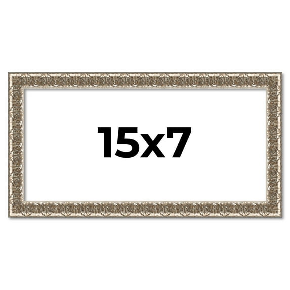 15x7 Frame Silver Versailles Ornate Solid Wood Picture Frame | 1 Inch Moulding Width | Interior
