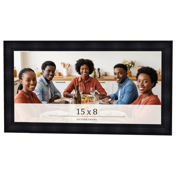 15x8 Frame Black Passaggi Solid Wood Picture Frame Width 1.5 Inches | Interior Frame Depth 0.5