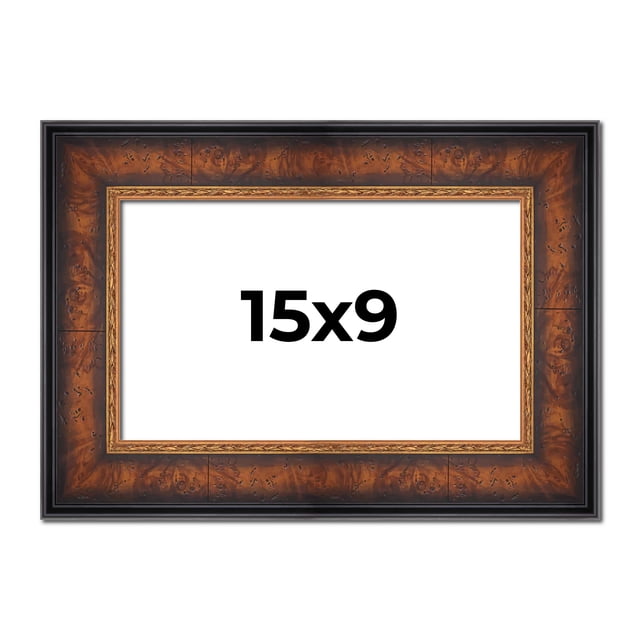 15x9 Frame Brown Walnut Gold Ornate Trim Solid Wood Plein Air Picture ...