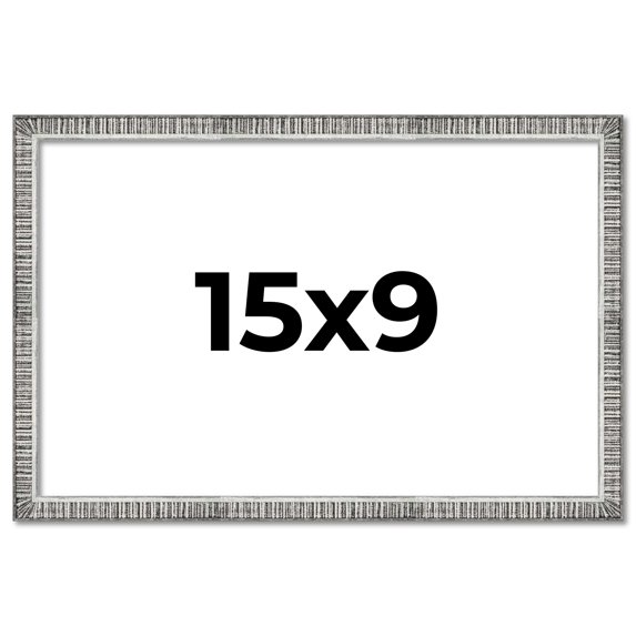15x9 Frame Silver Grey Distressed Solid Wood Picture Frame | 0.75 Inch Moulding Width | Interior