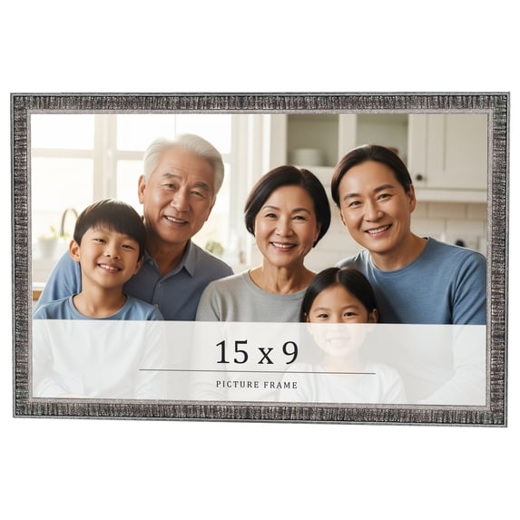 15x9 Frame Silver Grey Distressed Solid Wood Picture Frame | 0.75 Inch Moulding Width | Interior