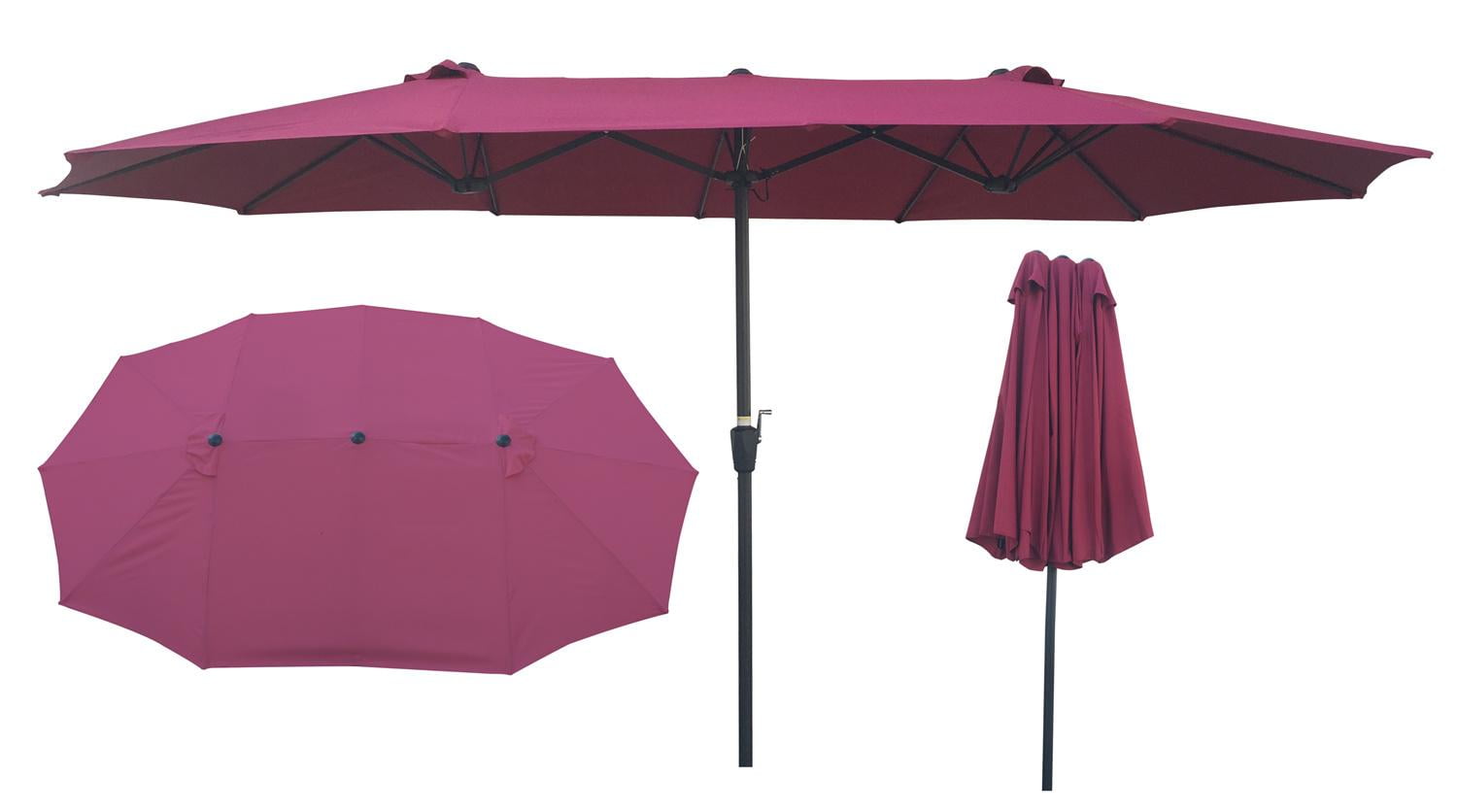 15x9Ft Double-Sided Patio Umbrella Outdoor Market Table Garden Extra Large Waterproof, Twin Umbrellas with Crank and Wind Vents for Garden Deck Backyard Swimming Pool, Burgundy