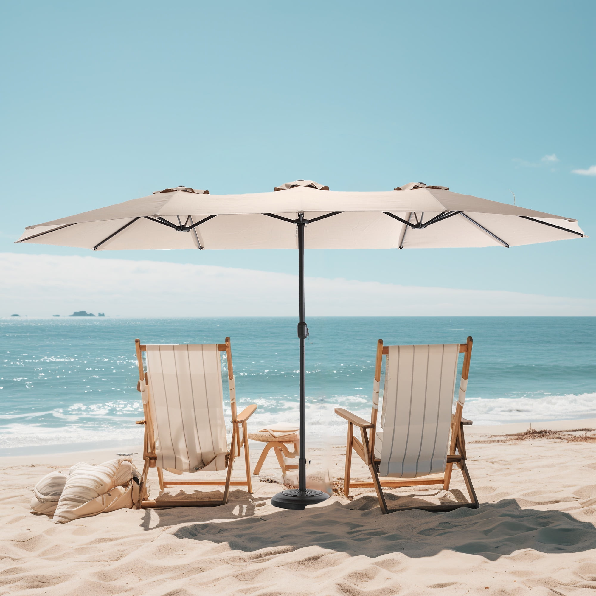 15x9ft Double-Sided Patio Umbrella, Outdoor Market Umbrella, Large Sunbrella Table Umbrellas with Crank Air Vents for Deck Pool Patio,Khaki