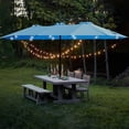 thumbnail image 1 of 15x9ft Large Double-Sided Rectangular Outdoor Twin Patio Market Umbrella with light and base- blue, 1 of 7