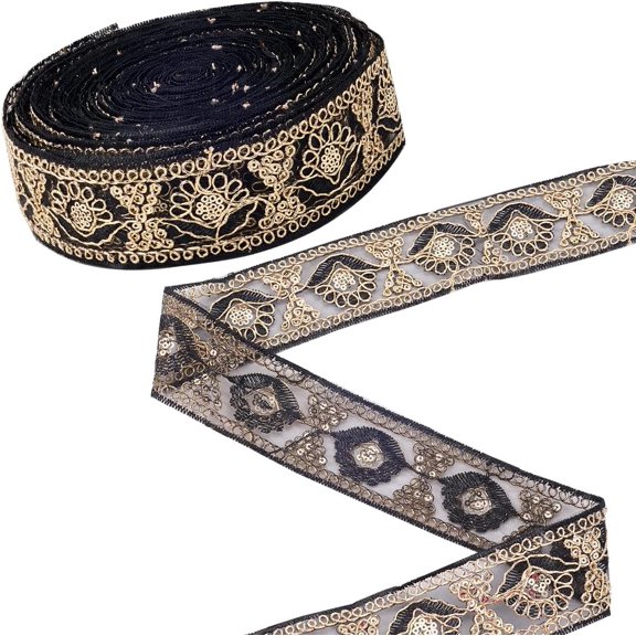 15yards Metallic Ribbon with Glitter Sequins Black 2 inch(49.5mm) Craft