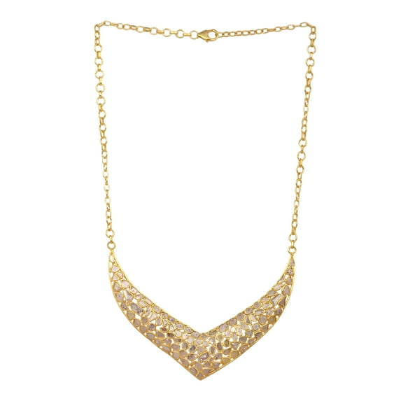 16.00 CTW Natural Diamond Polki Women Valentines Day Gifts Necklace 925 Sterling Silver Gold Plated