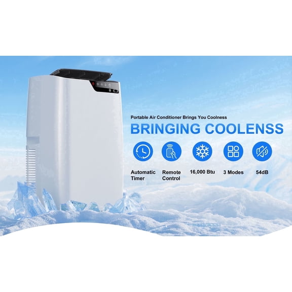 16,000 BTU Portable Air Conditioners for Rooms Up To 800 Sq.Ft. Portable AC, Dehumidifier, 24H Timer, Sleep Mode & Water level indication, Remote Control & Window Kit, White & Black