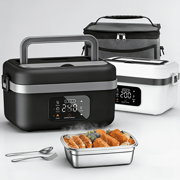 BlackQuill Adult Wireless Electric Lunch Box, 16,000 mAh Rechargeable Portable Food Warmer with Pouch and Fork/Spoon Set, Ideal for Cars, Trucks, Work, Travel, Outdoor Activities, and the Office; 4-C