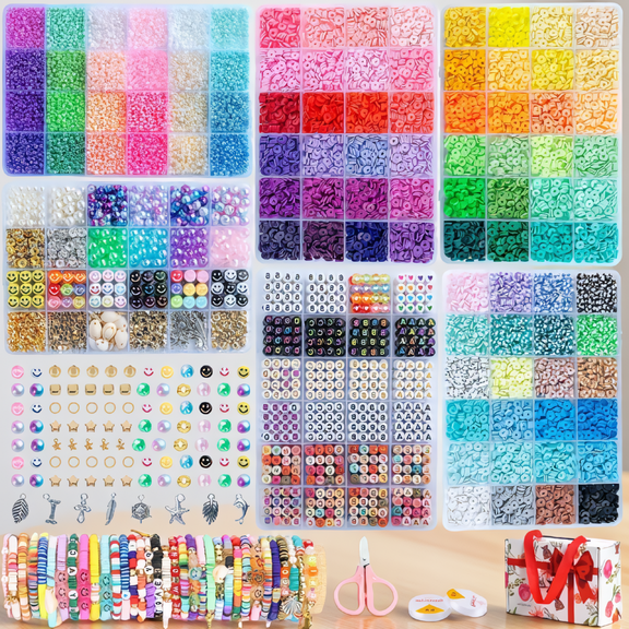 16,000pcs Bead Bracelet Making Kit, 96 Colors Clay Seed Glass & Letter Beads with , Tools and 6-Section Storage Box