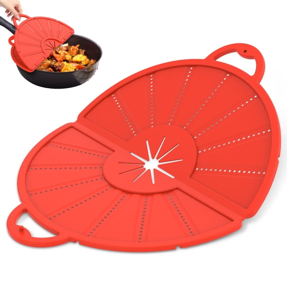 16.06*13.31in Silicone Splatter Screen for Frying Pan Foldable Splash Guard Multi Use Grease Oil Splatter Guard Heat Resistant Trivet Mat Non Stick Dishwasher Safe,Red