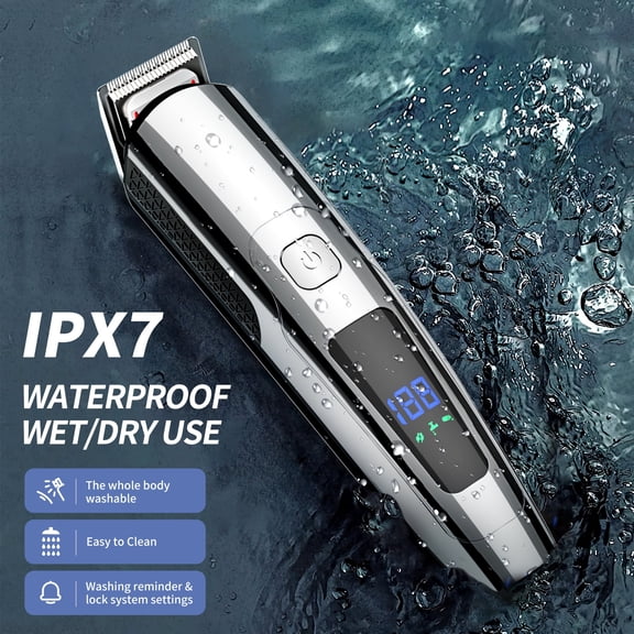 16 in 1 Beard Trimmer, IPX7 Waterproof Hair Clippers USB Rechargeable Men's Cordless Haircut Groomer Kit w/2-Speed Adjustable, Barber Cape, Storage Stand for Face Nose Ear Home Travel Wet/Dry Use