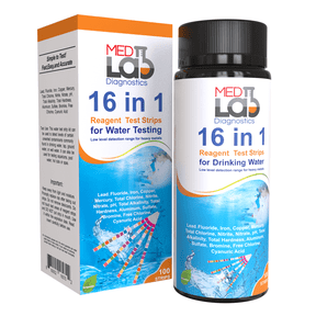 16 in 1 Drinking Water Test Kit Strips, 100 cnt. Home Water Quality Test for Tap Water, Pool, Spa. Strips for Water Hardness, Total Chlorine, Mercury, Fluoride, Iron, pH and More