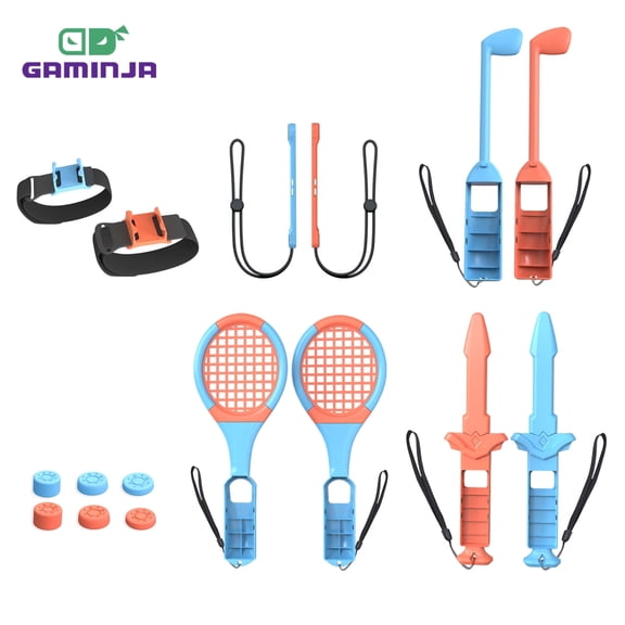 16 in 1 Sports Accessories Bundle for Nintendo Switch 2,Family Accessories Kit for Switch 2 Sports Games Kit with Tennis Rackets,Golf Clubs,Swords,Wrist Leg Straps,Wristbands,Silicone Button Cap