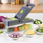 16 in 1 Vegetable Chopper - Pro Onion Slicer - Veggie Chopper With 8 Blades - Vegetable Slicer Dicer Chopper Cutter - Food Chopper with Container (Grey & Green)