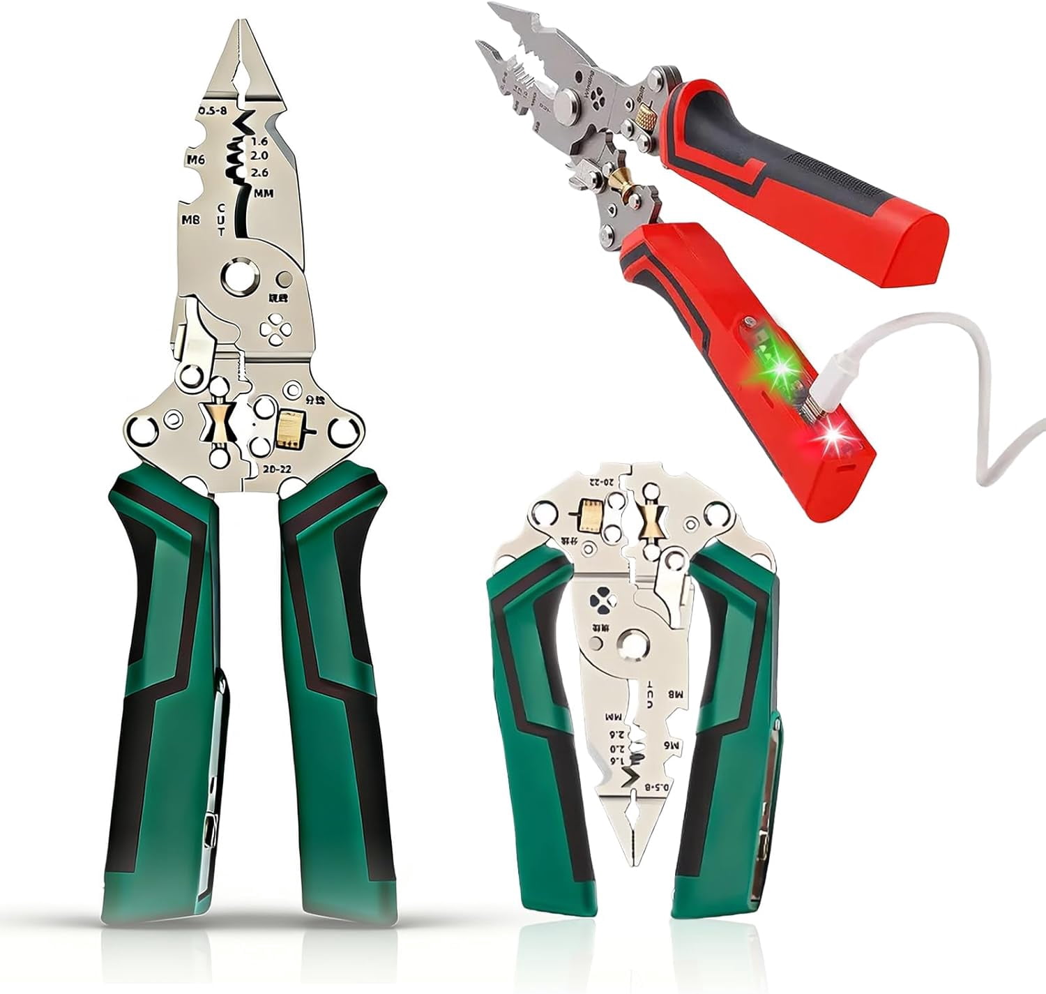 16 in 1 Wire Stripper Twister for Cutting and Pulling Wires,Cable Scissors,Voltage Tester Pliers, 12v to 250v AC/DC Tester Hot/Neutral Wires, Multi-functional Electrician Repair Tool
