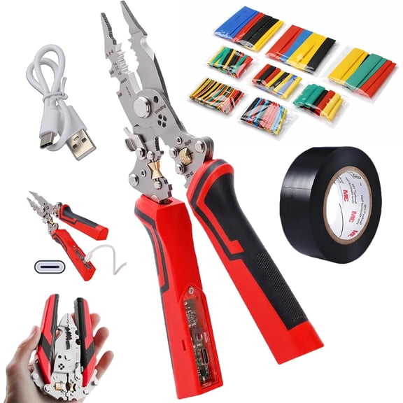 16 in 1 Wire Stripper Twister for Cutting and Pulling Wires,Cable Scissors,Voltage Tester Pliers, 12v to 250v, Audible and Flashing LED Alarms for Electrical Repair & DIY Household Use