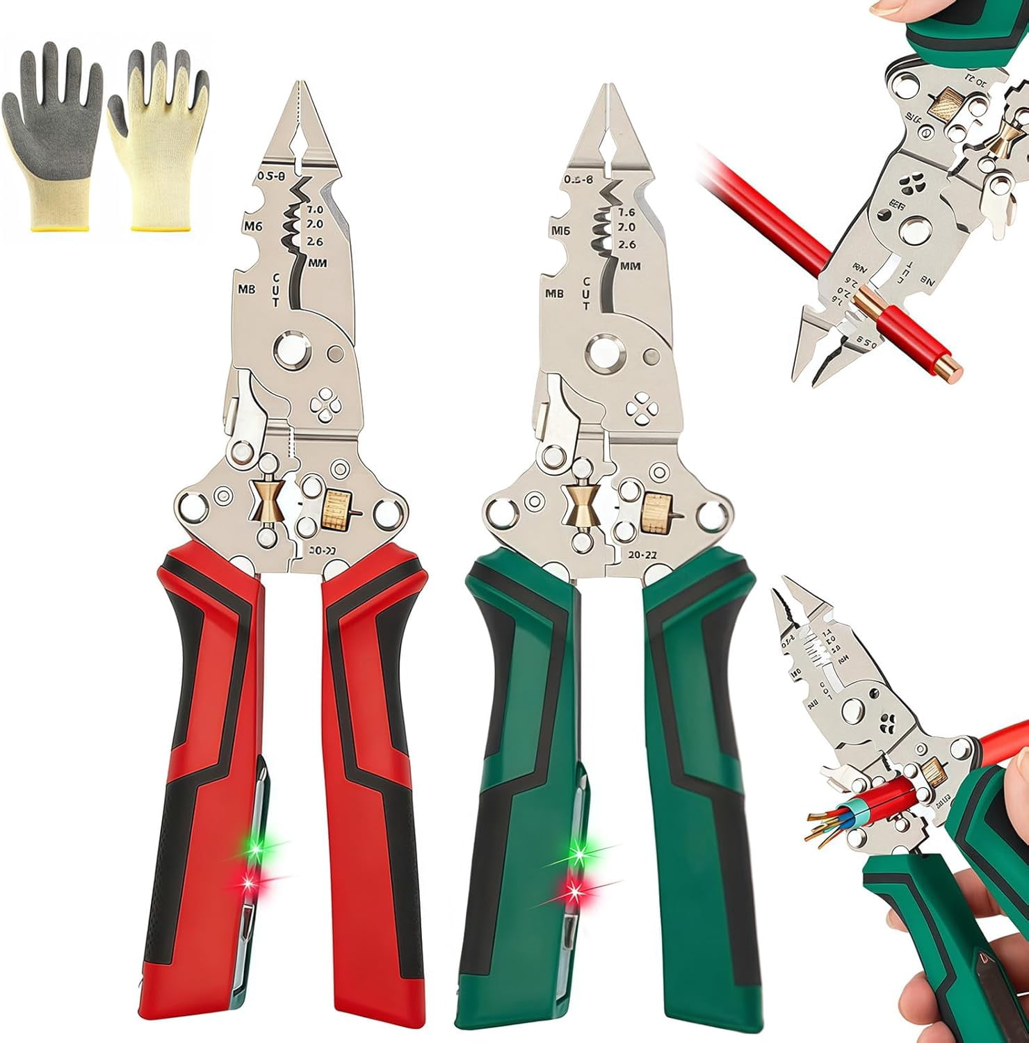 16 in 1 Wire Stripper Twister for Cutting and Pulling Wires, Cable Scissors, Voltage Tester Pliers, 12v to 250v, Foldable for Electrical Repair & DIY Household Use (Mix*2)