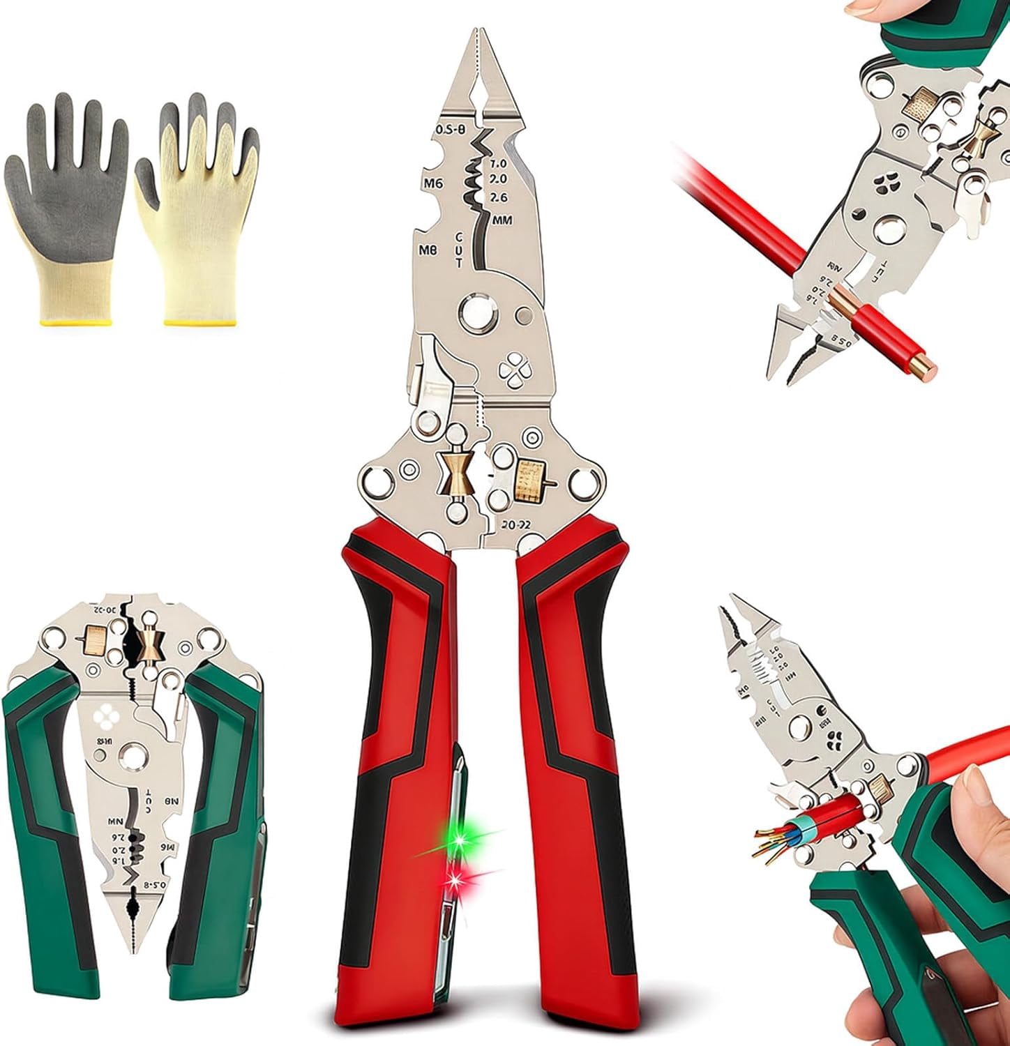 16 in 1 Wire Stripper Twister for Cutting and Pulling Wires, Cable Scissors, Voltage Tester Pliers, 12v to 250v, Foldable for Electrical Repair & DIY Household Use (Red*1)