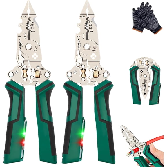 16 in 1 Wire Stripper Twister for Cutting and Pulling Wires, Rechargeable Foldable Cable Scissors,Voltage Tester Pliers,12V to 250V Live,Null,Hot Wire Judgment AC DC,Audible and Flashing LED(Green*2)