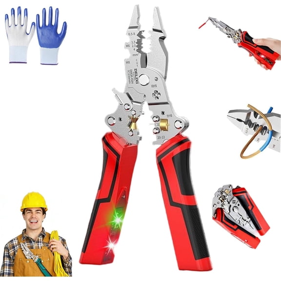 16 in 1 Wire Stripper Twister | Foldable Stainless Steel Multifunctional Electrical Pliers for Cutting, Pulling & Twisting Wires with Audible & Flashing LED Alarm