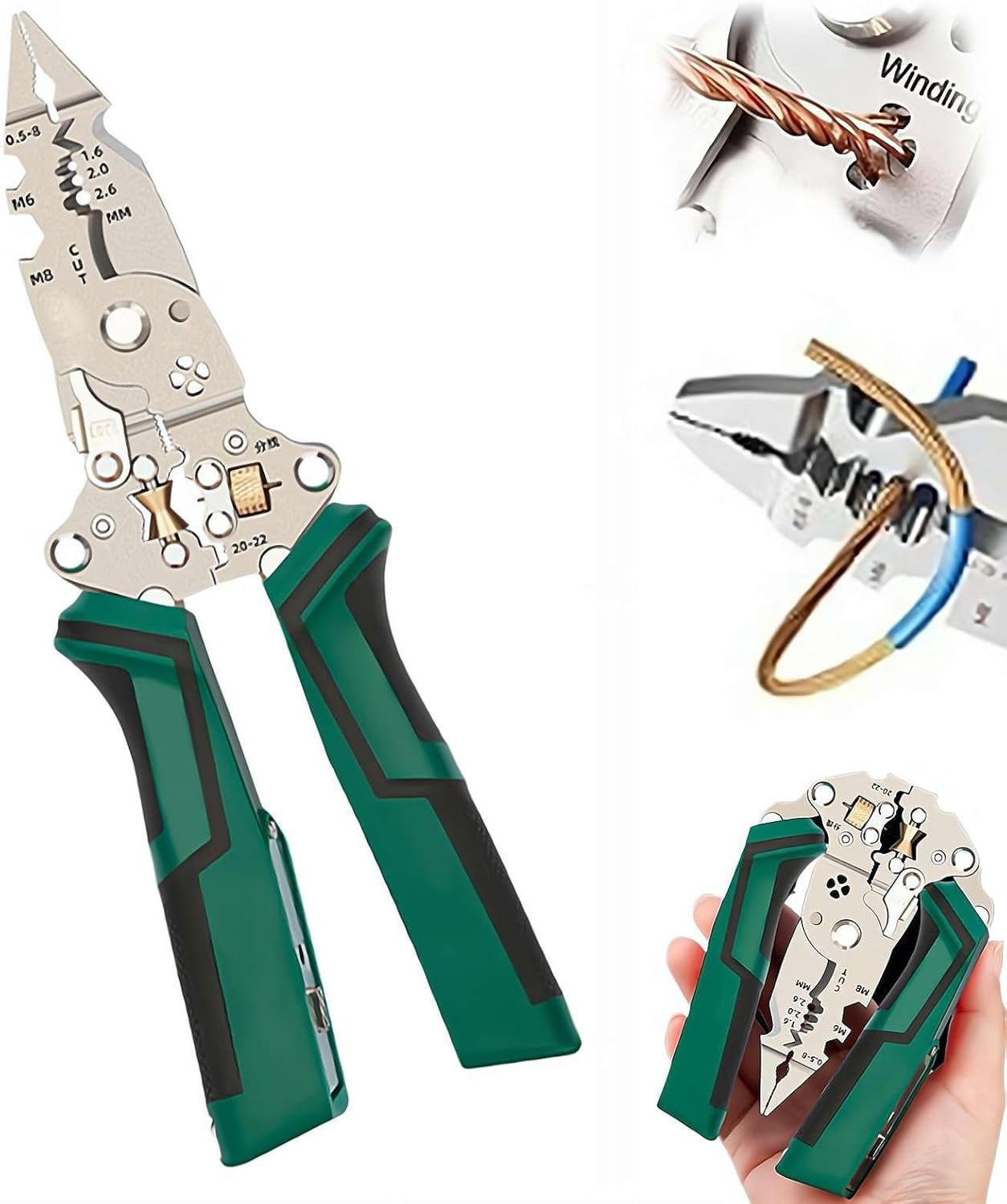 16 in 1 Wire Stripper Twister | Multi-Functional Pliers for Cutting, Stripping & Pulling Wires, Voltage Tester 12-250V, Foldable Cable Scissors for Electrical Repair & DIY