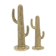 16", 12"H Gold Polystone Cactus Sculpture, by DecMode (2 Count)