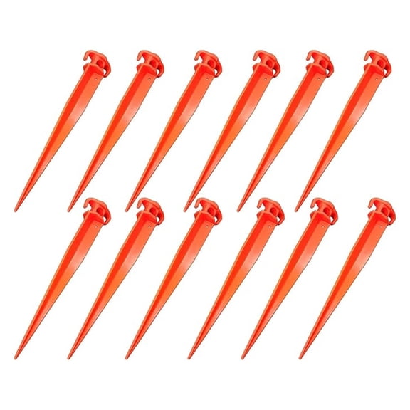 16" 12 PCS Tent Pegs Garden Stakes Durable and Strong Plastic Tent Stakes for Beach Mat, Camping, Hiking, Garden, Landscape Stakes, Orange Stakes UV Resistant