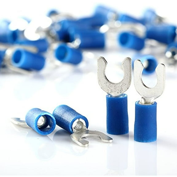 16-14 GAUGE VINYL LOCKING SPADE # 10 CONNECTOR BLUE CRIMP TERMINAL AWG 100pcs