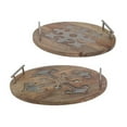 thumbnail image 1 of 16, 14 Inch Decorative Trays Set of 2, Artistic Design Brown Mango Wood- Saltoro Sherpi, 1 of 5