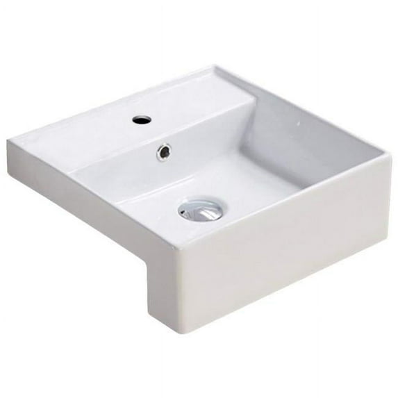 16.14 in. Square Semi-Recessed White Vessel for 1 Hole Center Drilling