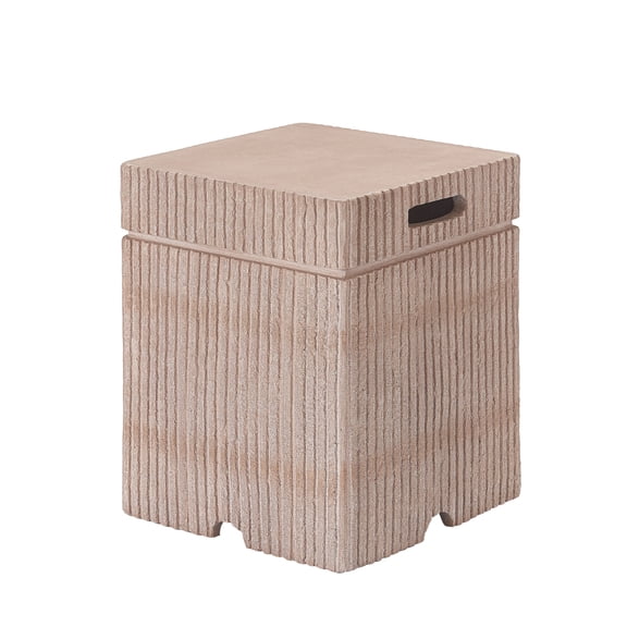 16.1516.1520 Inch Natural Travertine MGO Propane Tank Hideaway Side Table, Lightweight Concrete Outdoor Gas Tank Enclosure Stand with Metal Support Frame