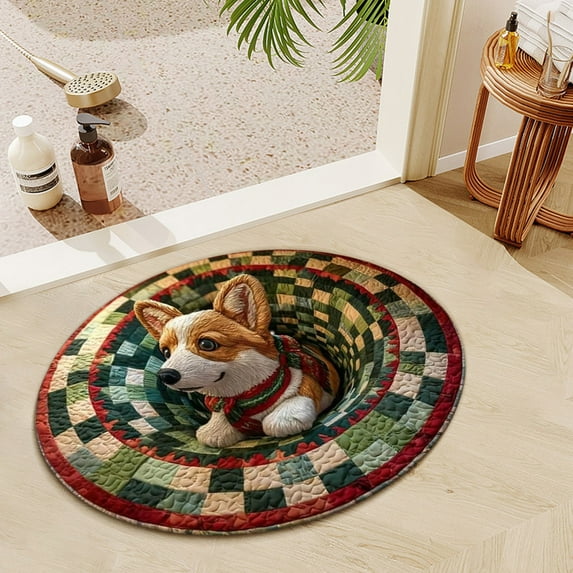 16*16 Inch Christmas 4D Rug - Optical Illusion Area Rugs for Bedroom Living Room Indoor Christmas Decorations Xmas Santa Claus Entryway Rug Round Door Mat Holiday Indoor Entrance Small Rugs
