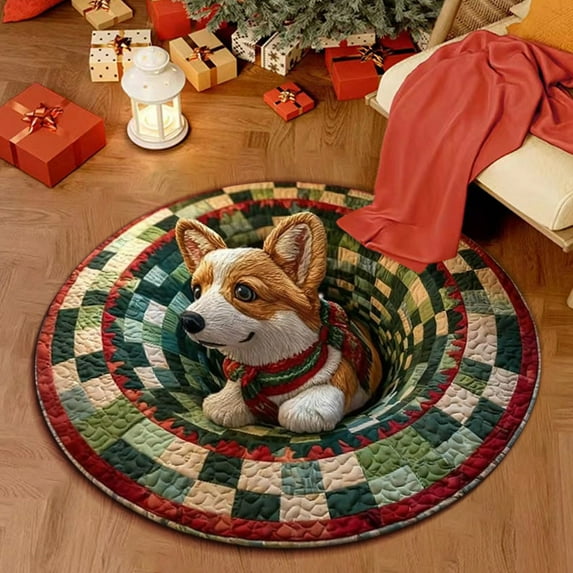 16*16 Inch Christmas 5D Rug - Optical Illusion Area Rugs for Bedroom Living Room Indoor Christmas Decorations Xmas Santa Claus Entryway Rug Round Door Mat Holiday Indoor Entrance Small Rugs