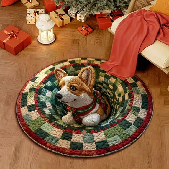 16*16 Inch Christmas 6D Rug - Optical Illusion Area Rugs for Bedroom Living Room Indoor Christmas Decorations Xmas Santa Claus Entryway Rug Round Door Mat Holiday Indoor Entrance Small Rugs